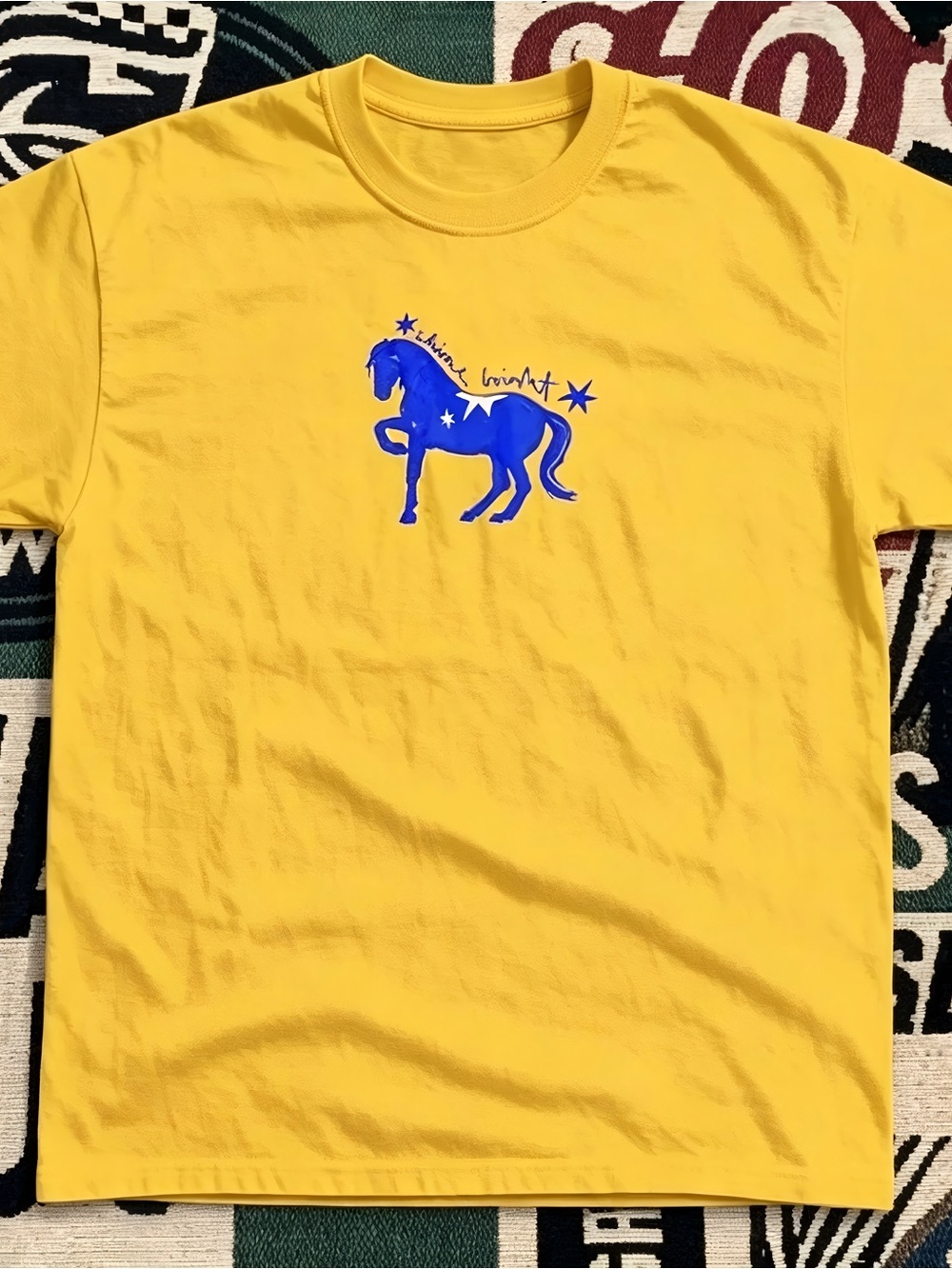 Minimalist Blue Horse Shine Bright Graphic Yellow Vintage T-shirt Unisex